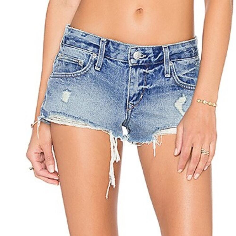 Lovers & Friends Denim Dark Wash Denim Cut Off Distressed Low Rise Shorts 26